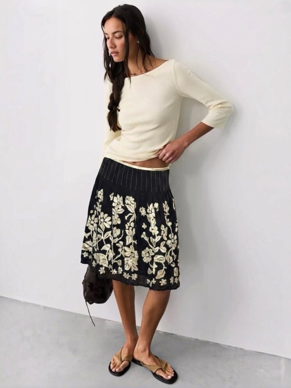 Vintage Odille Anthropologie Applique Floral Skirt Sz 4 Whimsigoth Folk